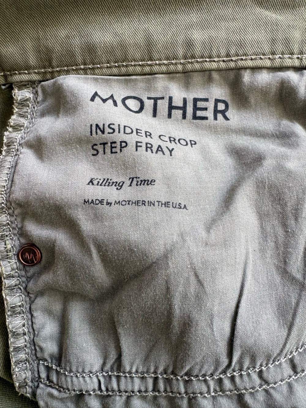 MOTHER Insider Crop Step Fray Jeans — Olive Green